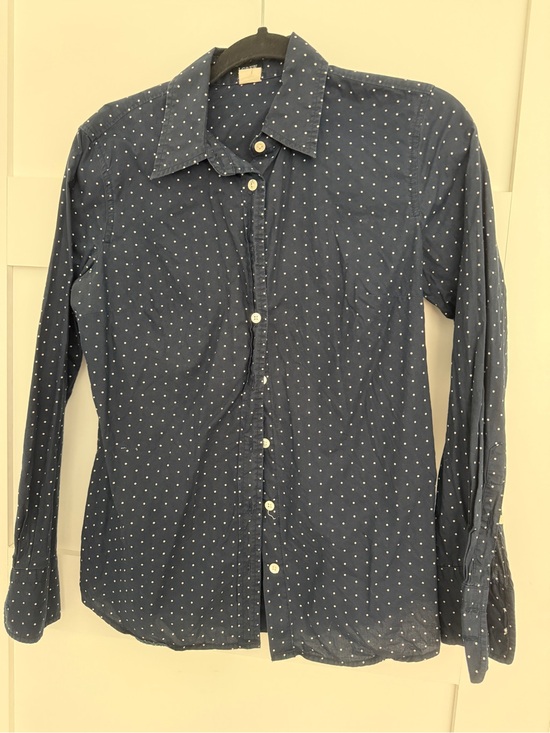 J. Crew Tops - J. Crew Navy Blue Polka Dot Button-Down Shirt